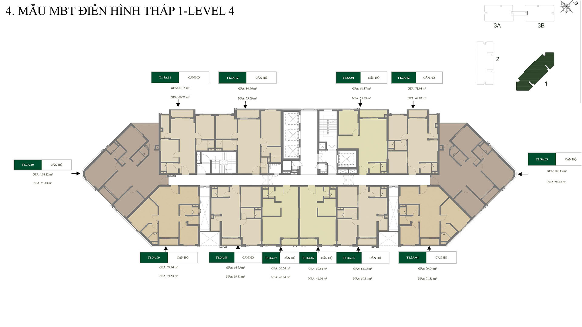 Mặt bằng dự án green skyline tầng 4 tháp 1