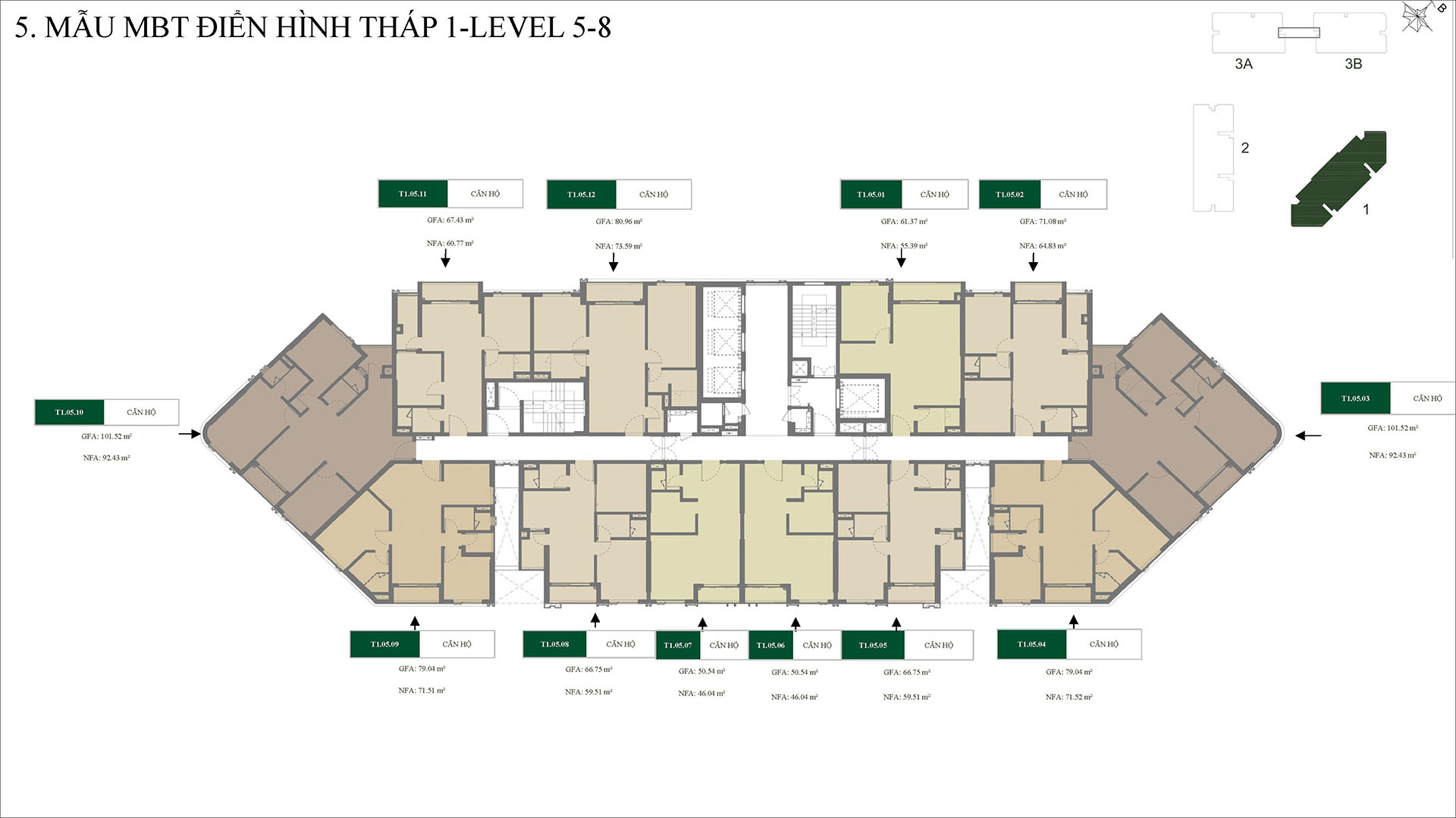 Mặt bằng dự án green skyline tầng 5-8 tháp 1