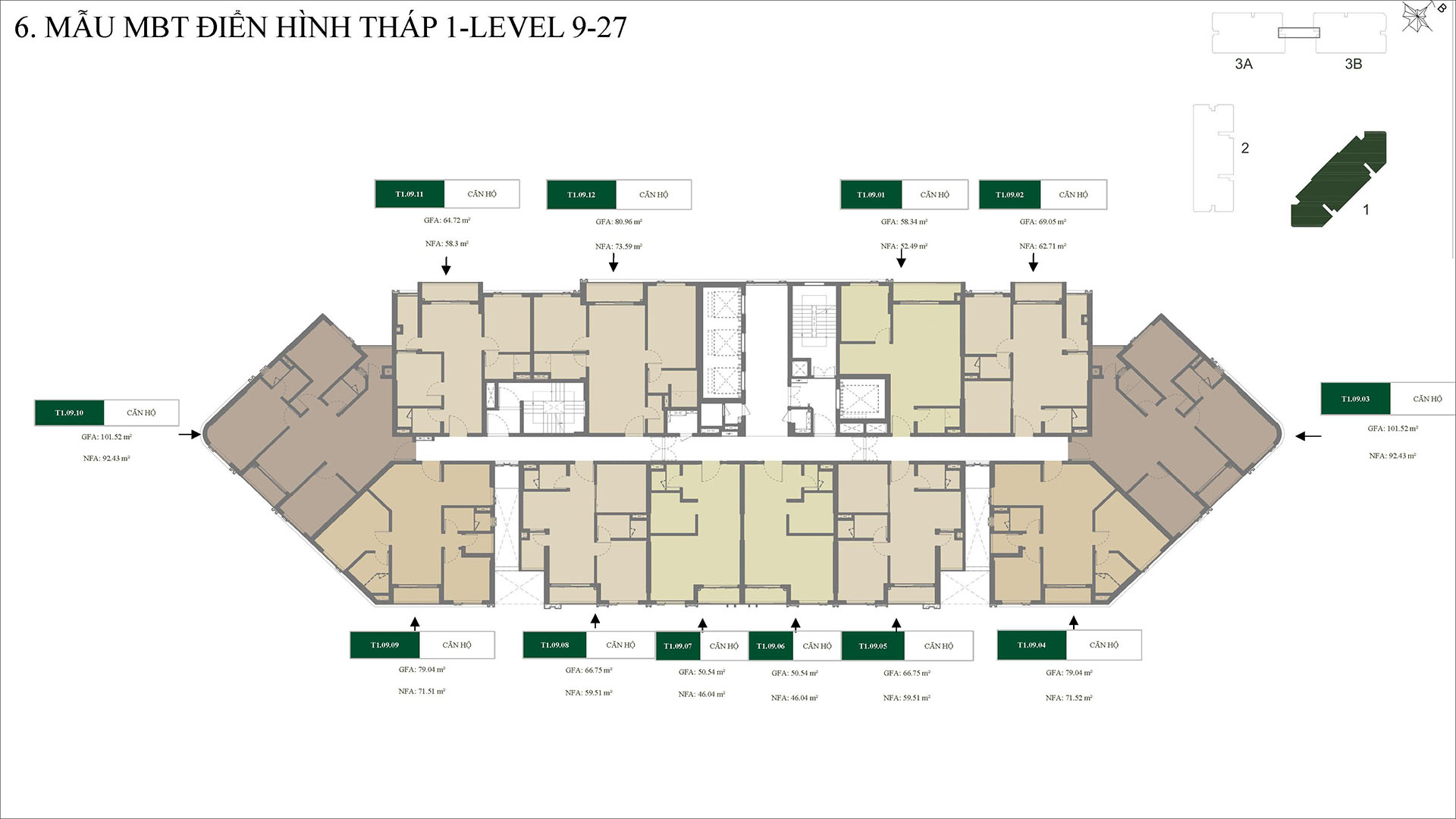 Mặt bằng dự án green skyline tầng 9-27 tháp 1