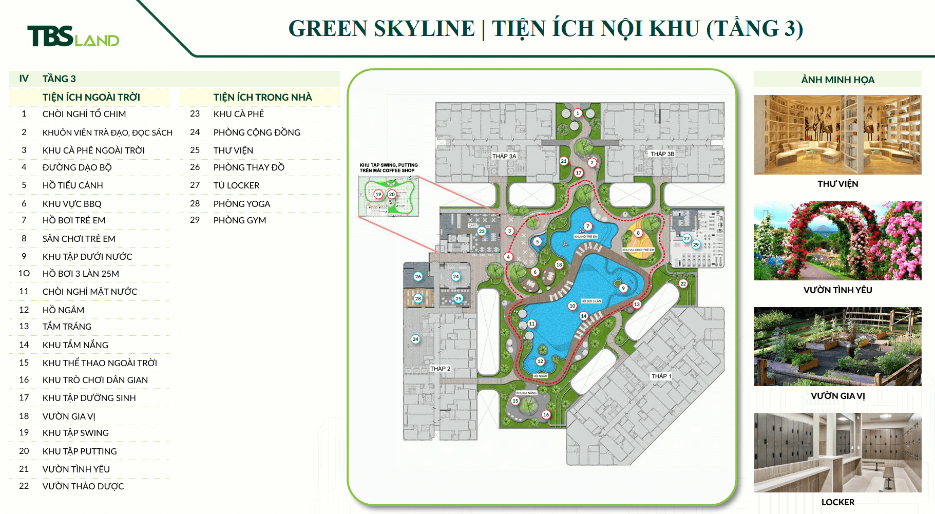 Mặt bằng tiện ích green skyline tầng 3